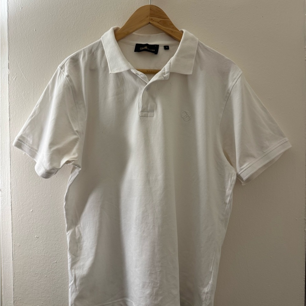 Cavalli Class Men’s Polo Shirt White Size M – Very Good Condition